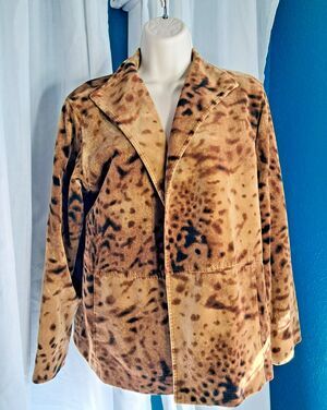 Vintage 90's Leopard Print Jacket Blazer Fully Lined Size 10 Petite Ellen Tracy